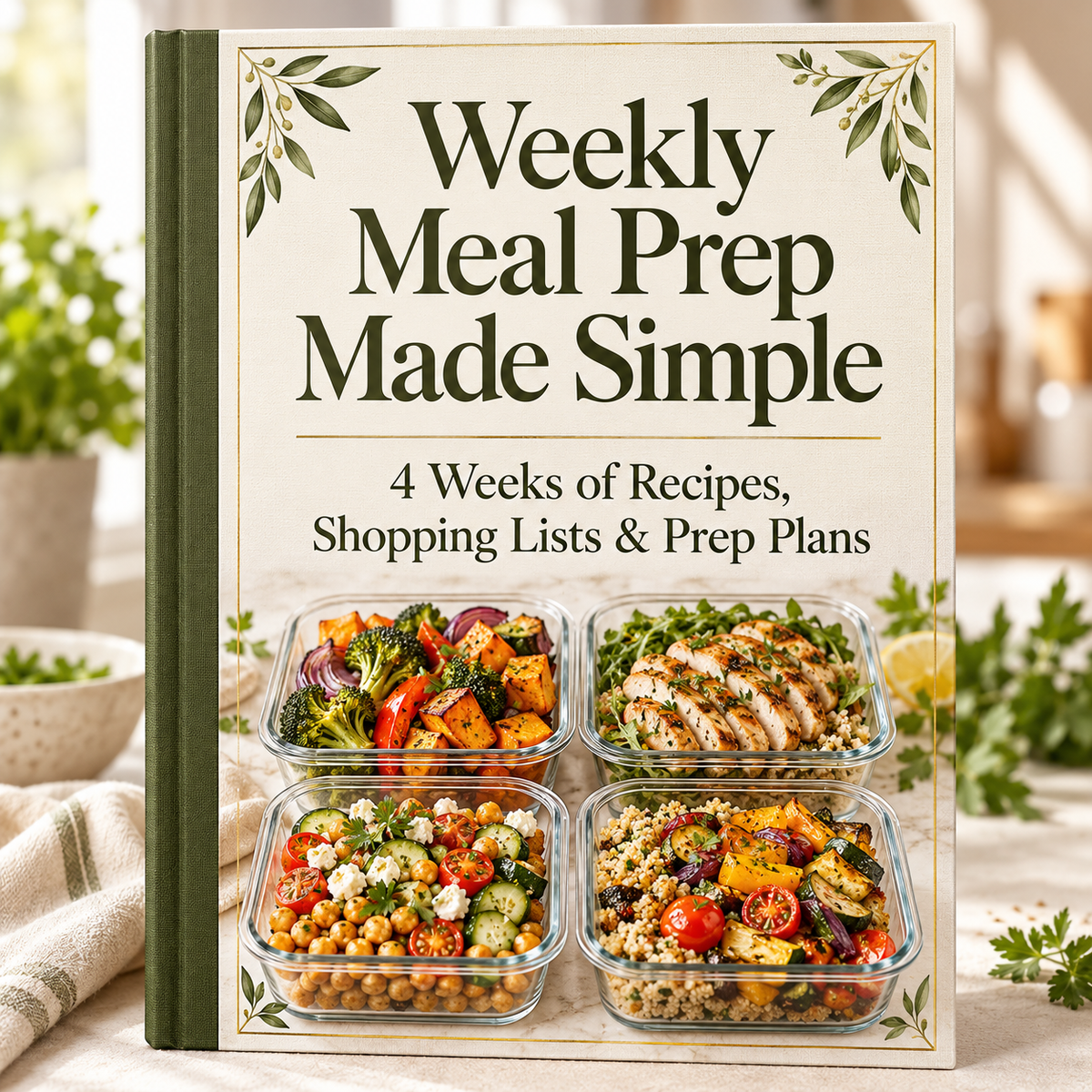 Weekly Meal Prep Made Simple — full-title cookbook mockup
