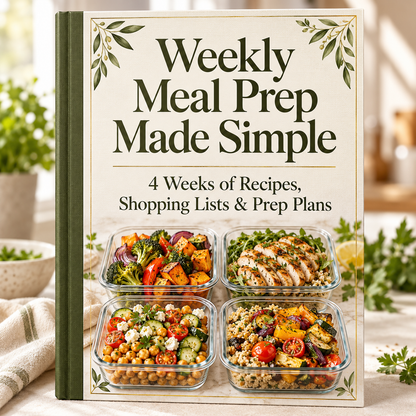 Weekly Meal Prep Made Simple — full-title cookbook mockup